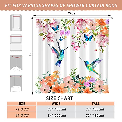 Nosovlra Watercolor Flower Hummingbird Shower Curtain For Bathroom Set Modern Floral Bird Home Bathtub Decor With 12 Hooks Washable Durable Polyester Fabric 72"X72" #TOP2