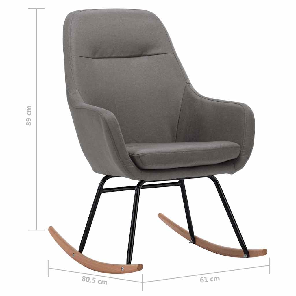 Mecedora de tela gris claro con patas de madera de haya y marco de metal pulverizado, 61 x 80,5 x 89 cm, acolchada para salón, dormitorio, habitación de bebé