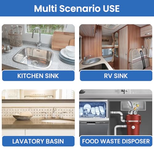 Image of HASTHIP Kitchen Sink Drain Pipe Kit with Universal Fit (3.35 inch-4.33 inch), Stainless Steel Drain Flange U-Shaped P-Trap, Water Retaining Lid, Anti-Clog & Anti-Odor, Robust Flange, for Home Use