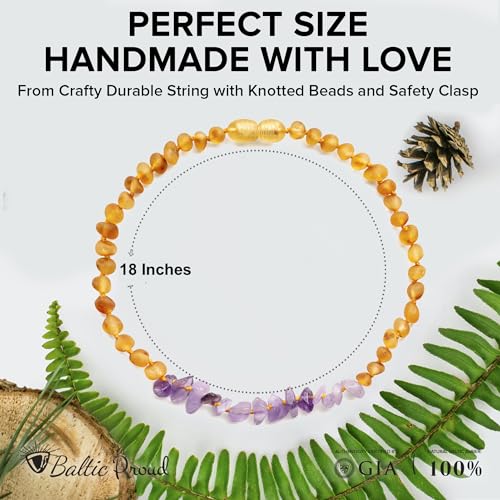 Baltic Proud Amber Necklace for Women and Men (Authentic, Certified) - 18 inches, Honey Raw Amethyst (Unpolished) - Unisex Amber Jewelry for Adults - Bead Necklace2