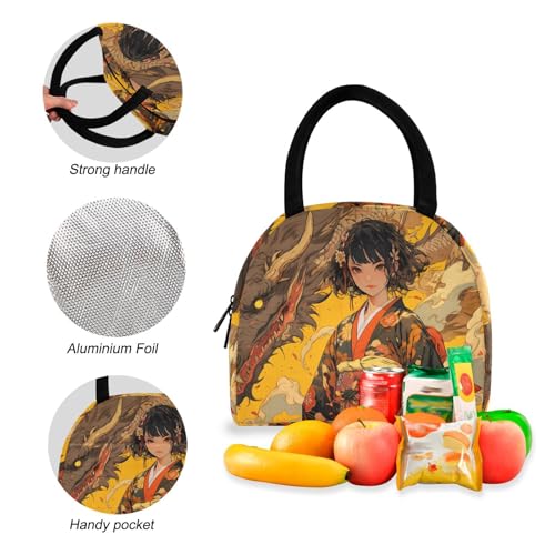 Backpack Lunch Bag Set Dragon Lady Anime Print, Big Storage Travel Backpacks with Insulated Lunch Box for Office Hiking Picnic4