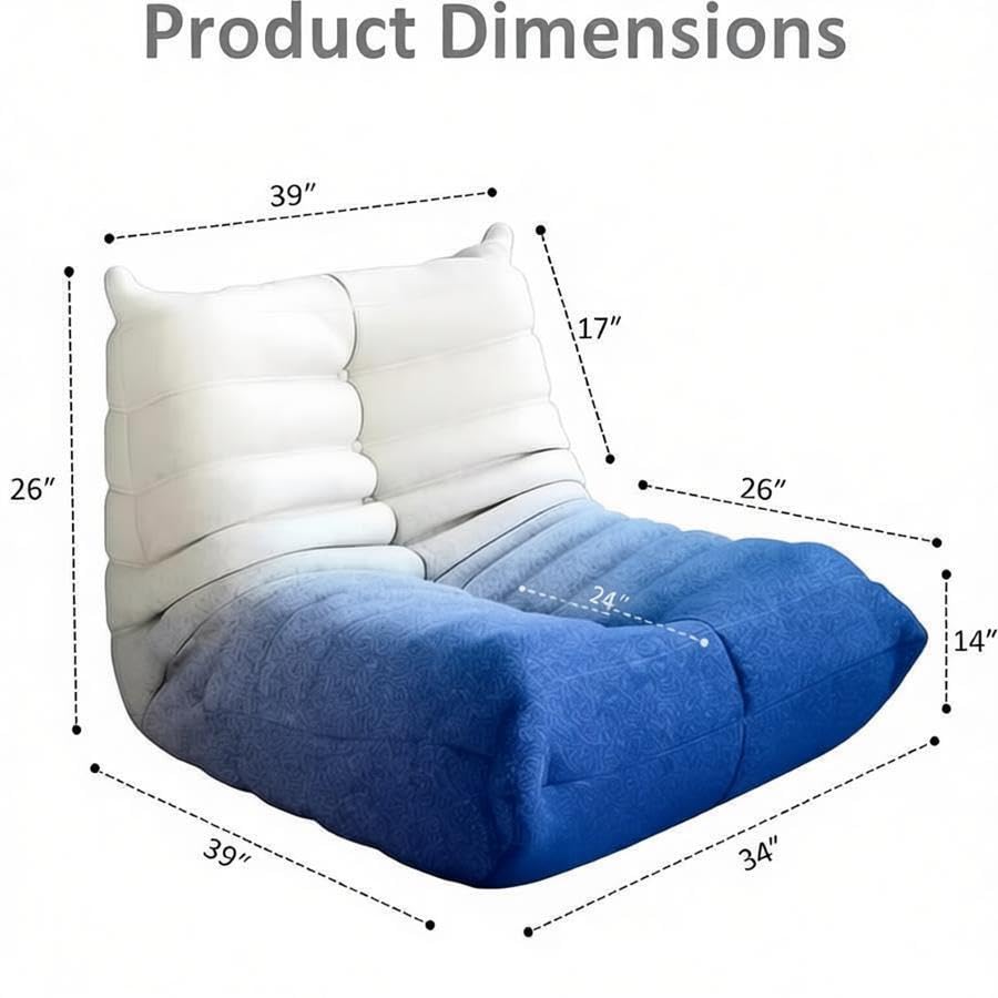 Image of Bean Bag Chairs for Adults, Memory Foam Reading Bean Bag Sofa Chair with Faux Fur Filler, Fireside Floor Gaming Chairs for Living Room, Bedroom and Office (White&Blue, Single)