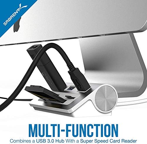 SABRENT 3-Port Aluminum USB 3.0 Hub + Card Reader, Mac/PC (HB-MACR) | Multi-in-1 card reader; aluminum; 12-inch cable; for iMac, MacBook, Mac mini, PC