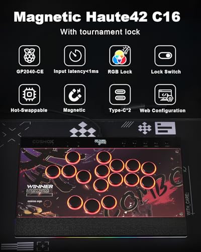 Haute42 Leverless Controller Arcade Stick: Magnetic Leverless Arcade Stick with RGB Rims,Premium Black Haute42 C16 Arcade Controller for PC/PS3/PS4/Switch Game with Lock Button Support Hot Swap & SOCD - Image 4