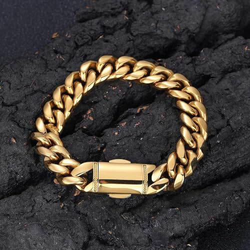 18K pure gold bracelet, hip-hop Miami pure Cuban chain, men's cool bracelet, men's and women's fashionable jewelry birthday gift box packaging3