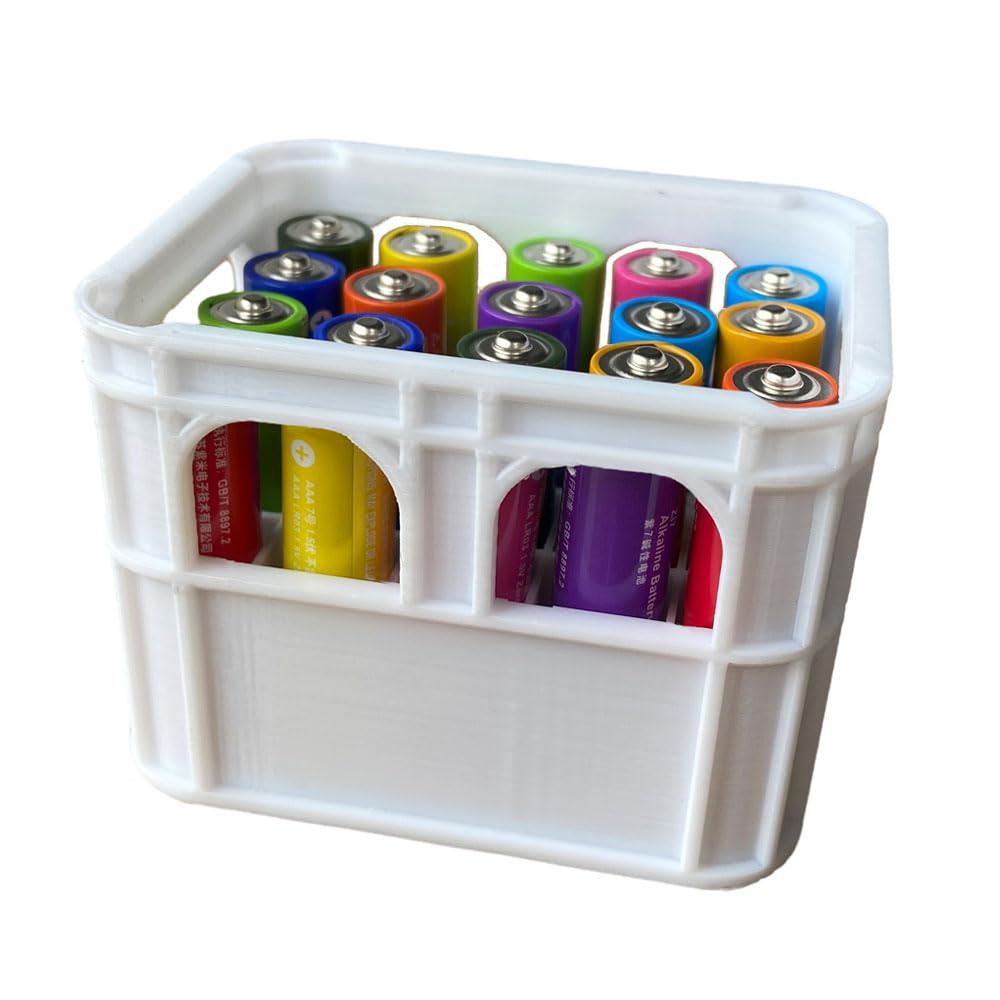 Sactulaz AAA Beer Crate Battery Organizer, Battery Storage Holder Holds 20AAA Batteries, Home Battery Box Case Container, Beer Lover Gift (White-Batteries Not Included)