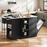 YITAHOME Mobile Kitchen Island with Seating, 47-Inch Storage Cart, Stainless Ste...