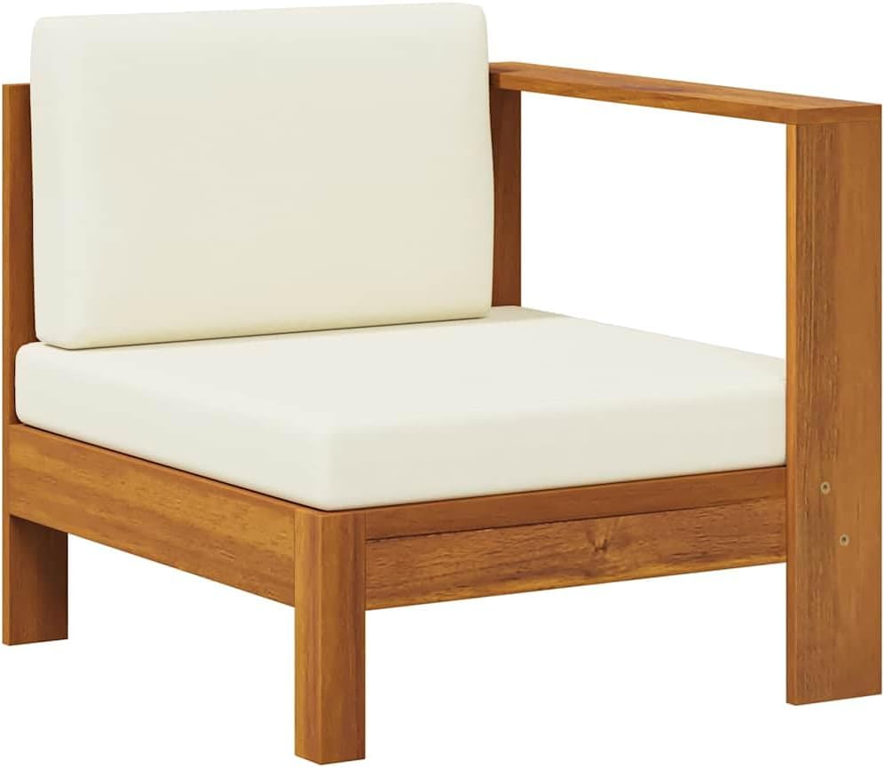 Outdoor Sofa for Patio, Cream White Acacia Wood Loveseat with Waterproof Cushions, Modern Garden Furniture for Balcony Terrace, Durable All-Weather Seating