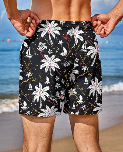 Image of Men's 5'' Swim Trunks with Compression Liner Graphic Beach Dry Fit Lightweight Bathing Shorts (S-XXL)