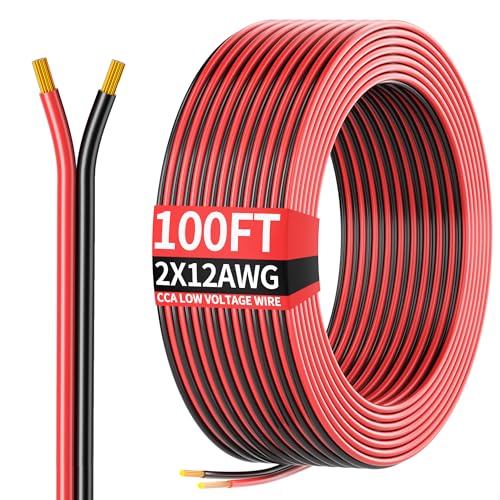 100FT 12AWG 12/2 AWG Red Black Hookup Electrical Wire LED Strips Extension Cord 12V/24V DC Cable 12 Gauge Wire 2 Conductors Flexible Low Voltage Cable for in-Home Autos Schools use