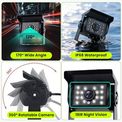 Podofo Vans RV Rückfahrkamera Set, 9 Zoll Monitor 4 Kameras, 4-Geteiltes Display 4-Kanal Video,...