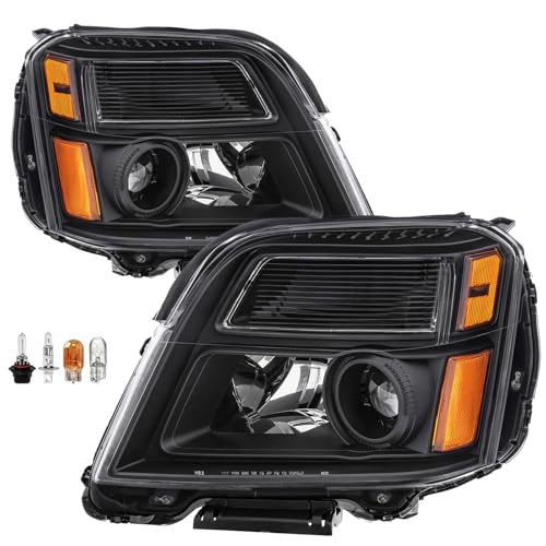Black For 2010 2011 2012 2013 2014 2015 GMC Terrain Headlight Headlamp Assembly Compatible with 10-15 GMC Terrain Replacement Head Lights Clear L+R w/Bulbs