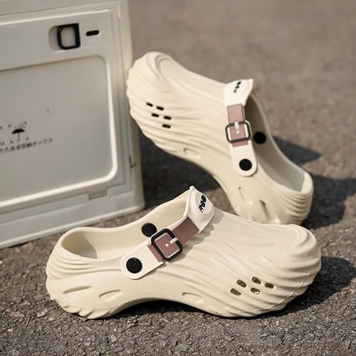 Fashion Sandals Adjustable Straps Textured Design, Lightweight EVA Sole, Slip-On Casual Shoes for Women & Men(White,8.5/9.5)4
