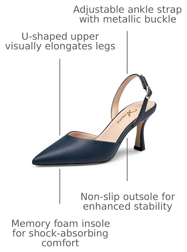 Athlefit Closed Pointed Toe Heels for Women Dress Work Wedding Party Slingback Stiletto Pumps Shoes Navy Size 10, SAPU2606W — view 3