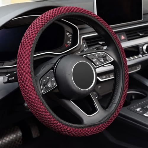 Image of KAFEEK Elastic Stretch Steering Wheel Cover, Universal 15 Inch, Wine Red