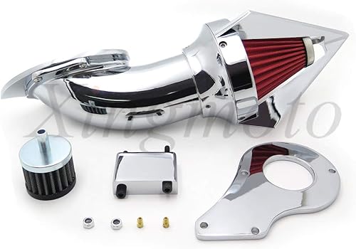 AfterMokit - Filtro de aire triangular con filtro rojo para Honda Shadow VLX VT600 1999-2007 Cromo