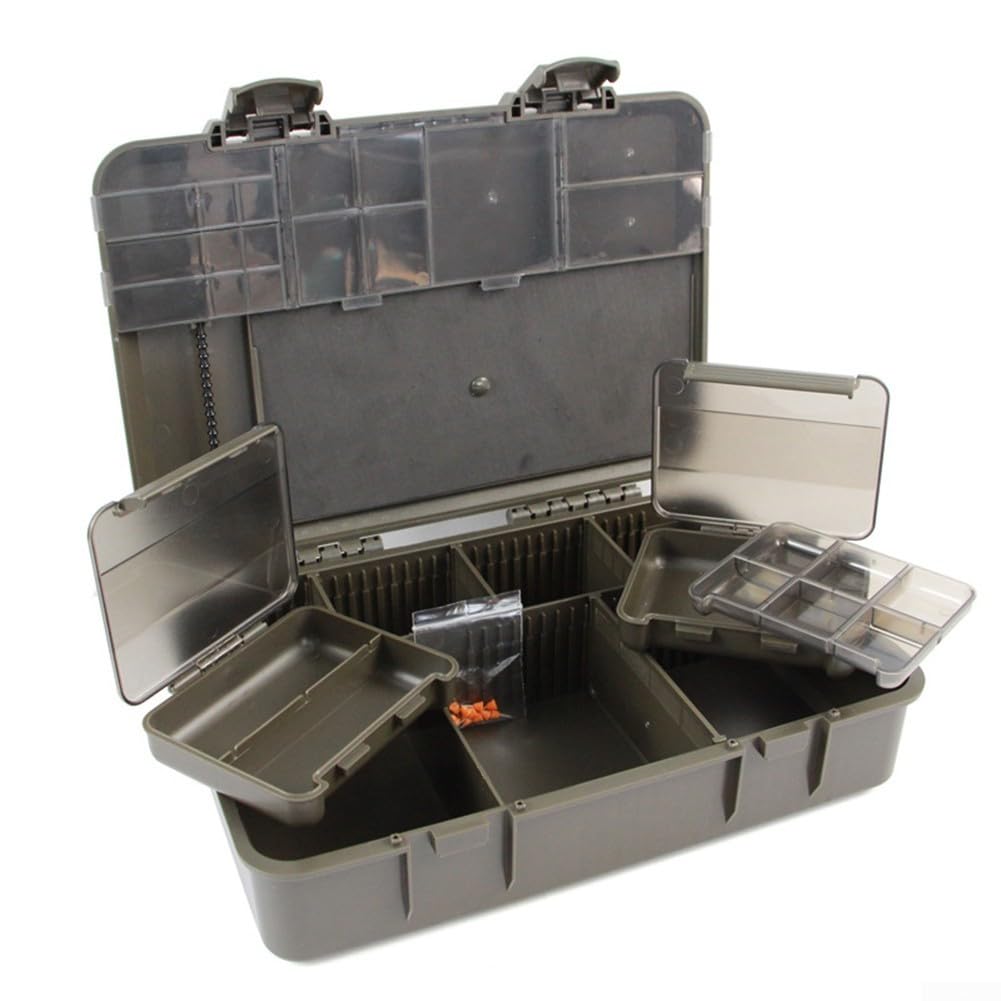 Caja de aparejos de pesca, contenedor de almacenamiento impermeable con divisores ajustables para pesca gruesa de 28,5 cm