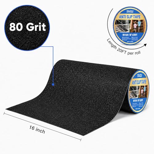 Image of 16 Inch x 20FT Anti Slip Traction Tape, Wide Non Slip Grip Tape with 80 Grit Abrasive Surface for Stairs, Ramps, Walkways, Garage Floors, Indoor Outdoor, Black
