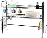 Over The Sink Dish Drying Rack,2-Tier 304 Stainless Steel Large Dish Drainers for Kitchen Counter Length Adjustable -Black(Sink Width Limit (Sink Size ≤ 35 INCH)