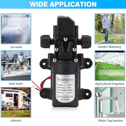 Jadeshay Wasserpumpe 12V, Selbstansaugende Membranpumpe 60W 5L/Min Wasserpumpe Klein Druckpumpe Wasser für Wohnwagen/Boot/Wohnmobil/Garten//Fahrzeugreinigung/Wohnmobil