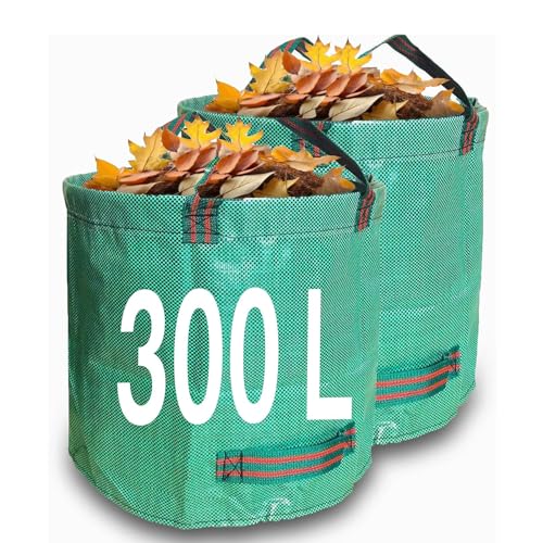 GJWLaie Heavy Duty Garden Waste Bags 300L x 2 - Reusable Sacks With Handles for Collecting Plant Waste, Grass, and Leaves - Foldable Camping Recycling Bags