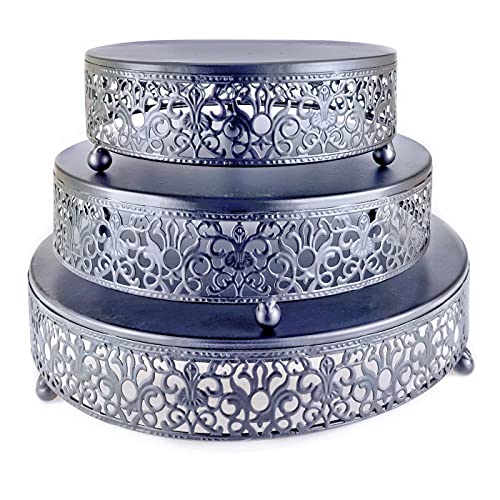 Eidoct 3-Piece Cake Stand Set Round Metal Cake Stands, Dessert Display Cupcake Stands for Wedding, Event, Birthday Party (Black)