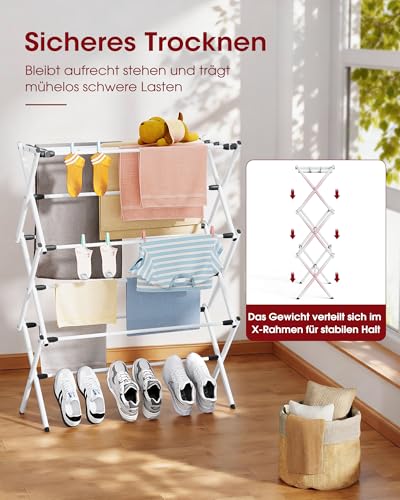 Sakugi 3 Tier Wäscheständer, klappbarer Turm mit rutschfesten Füßen, platzsparender Wäschetrockner für Kleidung, Innen & Außen, 73,5 x 29 x 95 cm, Weiß