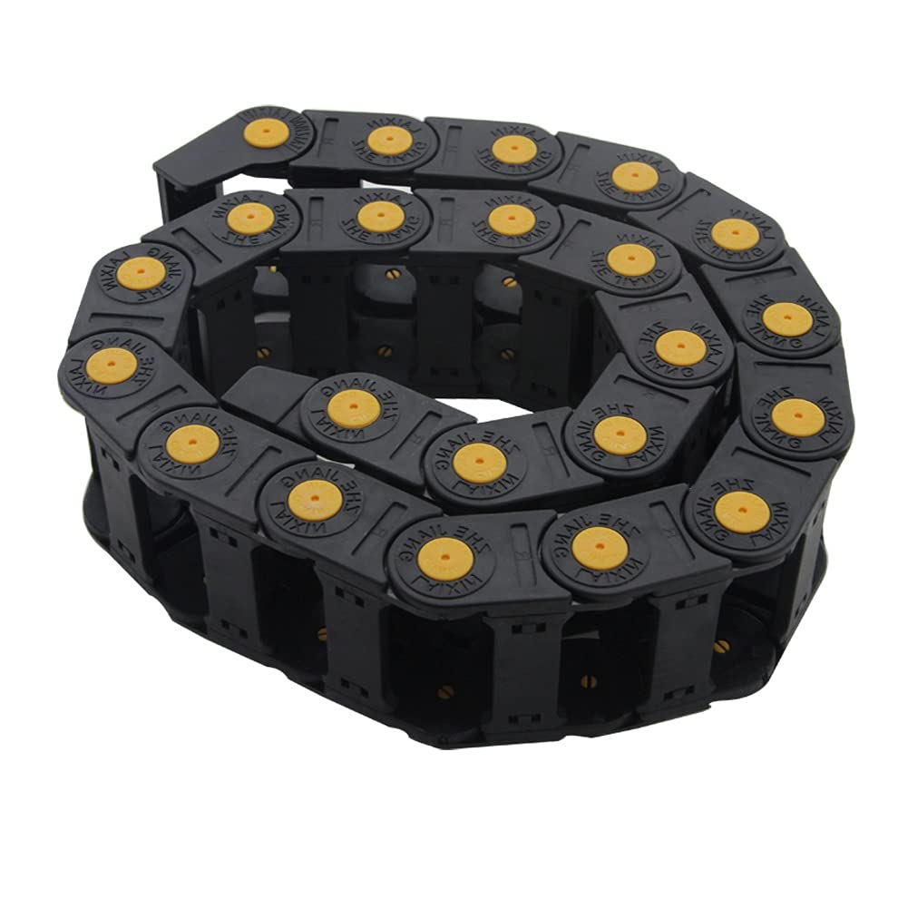 Heyiarbeit 25x77mm Plastic Cable Wire Carrier Drag Chain 1M R55 with End Connectors Open Type for Electrical Machines CNC Black Yellow 1Pcs