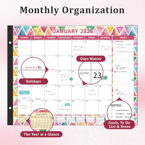 Image of Ospelelf Desk Calendar 2026-2027 Large 22 inchx17 inch Monthly Family Planner Pad with Protective Cover 18 Months January 2026 - June 2027 Geometry