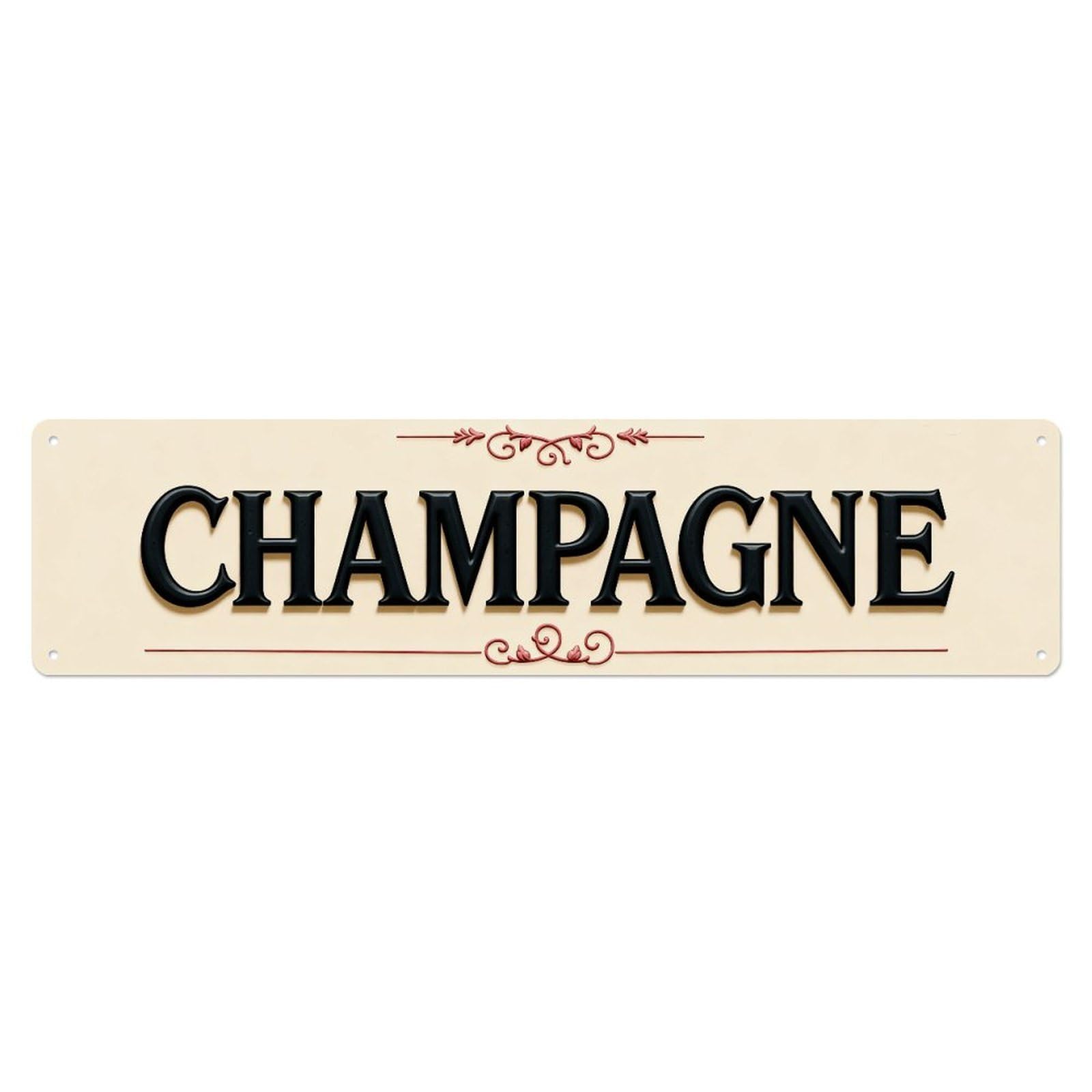 Champagne Text With Ornate Flourishes Metal Tin Sign Plaque