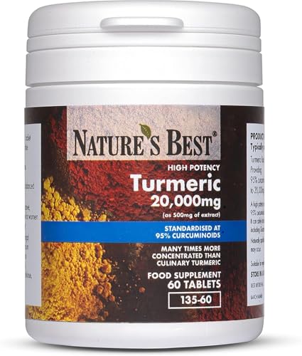 Nature's Best Turmeric 20,000mg Tablets Fast Release (500mg of Extract) - High Strength, 95% Curcumin - UK Made - 60 Tablets (2 Months' Supply)