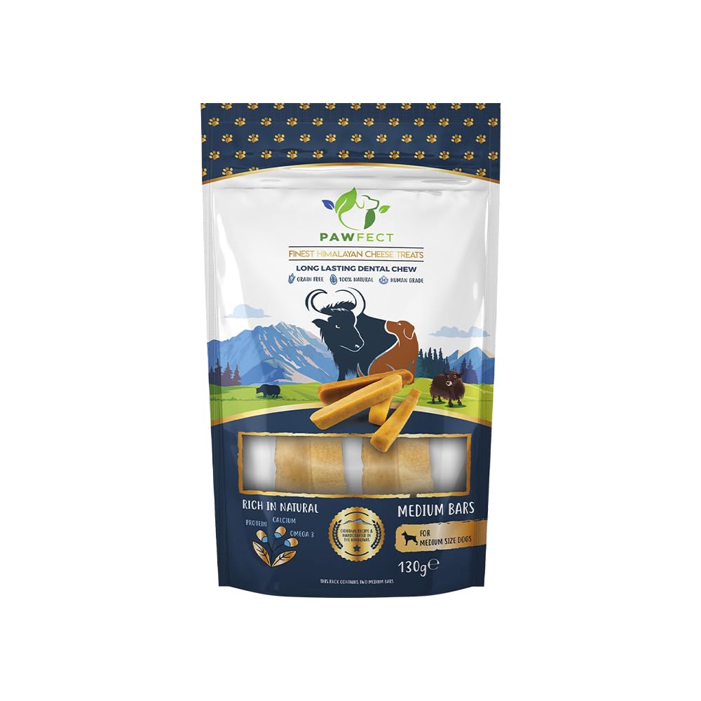 Pawfect Himalayan Cheese Dental Chew for Medium Sized Dogs | Pack of 2 Bars (65g x 2) | 100% Natural Dog Treat | Grain & Rawhide Free | Long Lasting