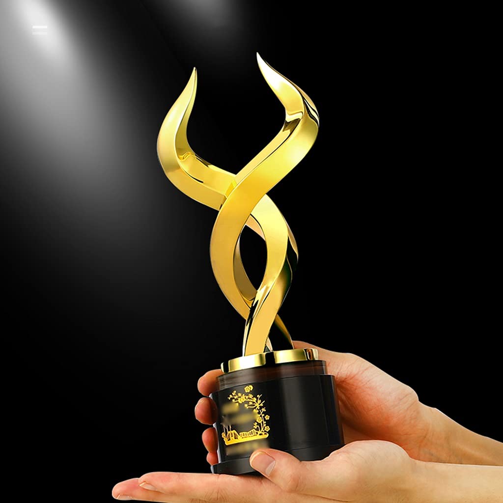 Kreative Zinklegierungsmetall-Trophäe, Hörner, Das Jährliche Treffen Vergibt Den Meisterpokal, Geschenk-Souvenir-Siegerpokal, Kostenlose Beschriftung Letter (Color : Gold, Size : 8x8x30cm)