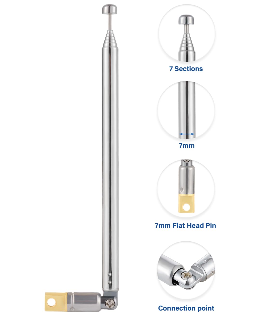 2PCS FM Telescopico Antenna Radio DAB 7 Sezioni FM Portatile Radio Antenna 57.5cm/22.6IN per TV FM/VHF/UHF Stereo DVB-T Ricezione