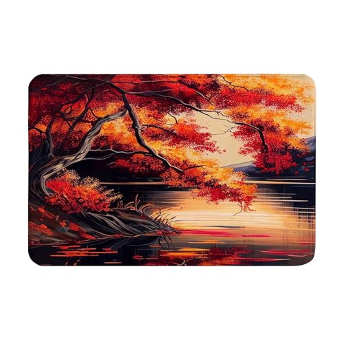 OOZ Non-Slip Flannel Soft Doormat Floor Entryways Outdoor Indoor Front Door Mat,Colorful Autumn Leaves Cover The Water Design Bath Mat,Multicolor