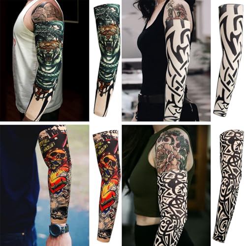 Image of YARIEW Tattoo Sleeves for Men, 6Pcs Arm Sleeves Fake Tattoos Sleeves to Cover Arms Sun Protection Sleeves Tattoo Sleeve Covers Temporary Tattoo Sleeves for Men and Women (Set 7)