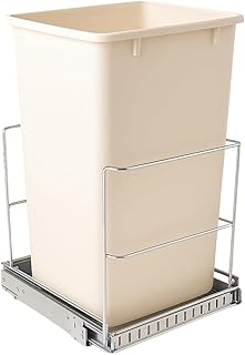 Pull-Out Trash Can for Cabinet – 9 Gal (35 Qt) – Heavy-Duty Chrome Slide, Smooth Soft-Close Operation, Built-in Trash Bag Storage – Fits ≥11″ Cabinet Opening – Bin Not Included
