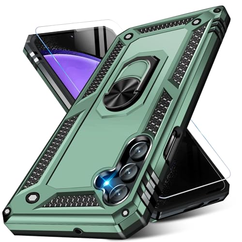 Image of for Samsung Galaxy S23 FE 5G Case with Screen Protector, Military Grade Rugged Shockproof Heavy Duty Galaxy S23 FE Protective Cover for Samsung S23 FE Magnetic Ring Kickstand Phone Case (Green)