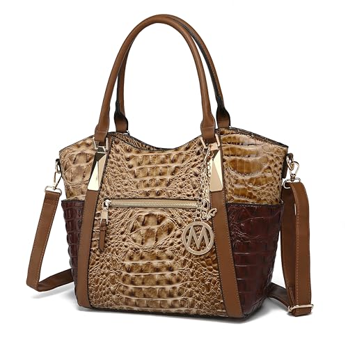 MKF Collection Bolsa de mão para mulheres: Bolsa de ombro de couro PU – Bolsa com alça superior, livro de bolso feminino por Mia K, Croco Taupe Chocolate
