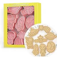 Tuxxzis Outer-Space Cookie Cutters Set, 8-PCS 3D Astronaut, Alien, UFO, Satellite, Rocket, Moon, Meteor, Planet Cookie Cutters for Party Baking