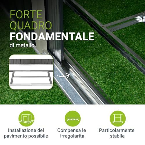 Juskys Casetta In Metallo M – Grigio Scuro, Resistente Alle Intemperie Con Telaio Di Fondazione, Porta Scorrevole & Chiudibile – Per Giardino & Ripostiglio - 6