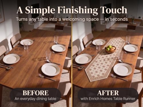 Image of Dining Table Runner for 4 Seater | Premium Viscose Rayon & Cotton Fabric | Washable Heat Resistant Decorative Table Cover for Dining Table | Modern Home Decor | 36 x 14 Inch | Beige