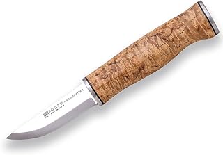 Joker "Grandfather Sports Hunting Knife CL126, Curly Birch Wood Handle and 3.15 inches Blade of Sandvik 14C28N, Brown Leather Sheath, Tool for Fishing, Hunting, Camping and Hiking - Joker