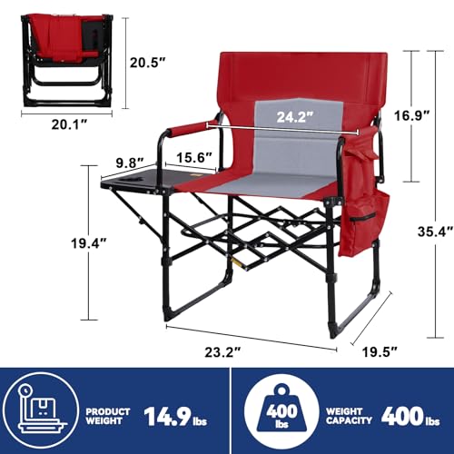 Image of 2Pack Director Chairs for Outdoor, Folding Camping Chair, Compact Directors Chair Side Table and Side Bag, Heavy Duty Oversize Chair for Beach Fishing Picnic, Holds up to 400 lbs Red