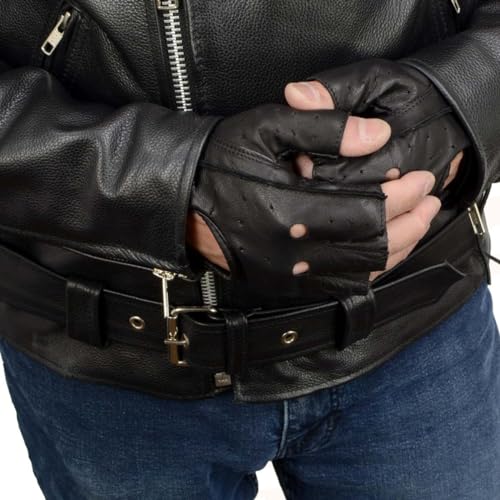 Image of Milwaukee Leather SH198 Men's Black Flame Embroidered Fingerless Gloves with Gel Palm | Padded Comfort; Vibration Relief; Flame Embroidery