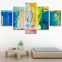 SIGNWIN 5 Panel Canvas Wall Art Modern Art Abstract Brushstroke Closeup Expressionism Expressive Modern Multicolor Oil Painting for Home Decorations Ready to Hang - 60