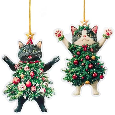 2025 Cat Tree Christmas 2D Ornaments Black Cat Acrylic Decoration...