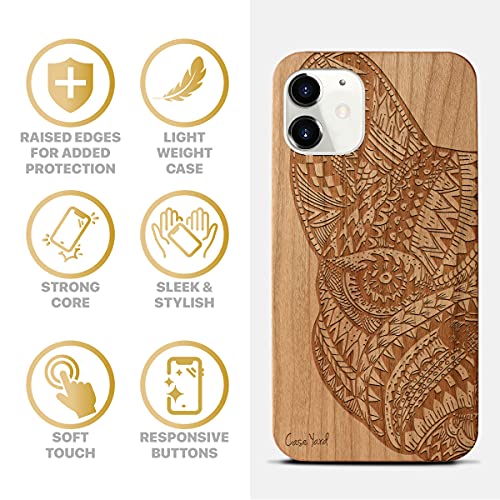 Caseyard Wood Phone Case For Iphone 11 Laser Engraved Pug Face Design Cherry Wood Compatible Iphone Case Protective Shockproof Slim Fit Cell Phone Cover For Men & Women #TOP3