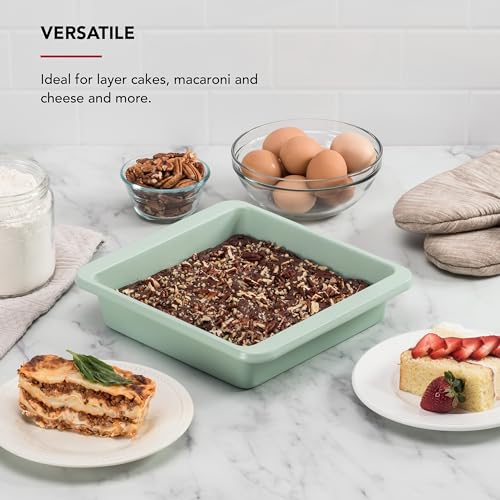 Image of KitchenAid Nonstick Aluminized Steel Square Cake Pan, Dishwasher Safe, Pistachio, 9 Inch