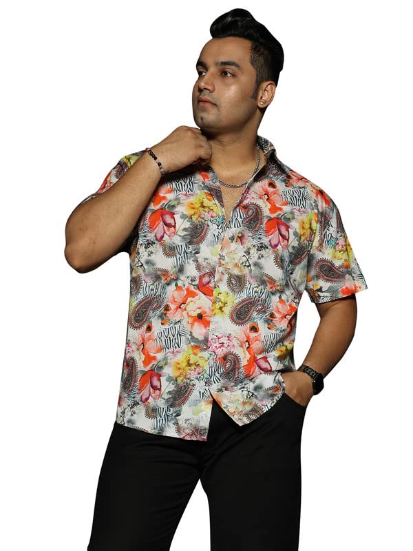 GUNIAAFloral Oriental Half Shirt Men's Plus Size